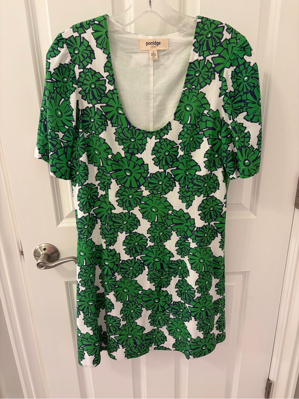 Porridge Green Floral Scoop Neck Mini Dress